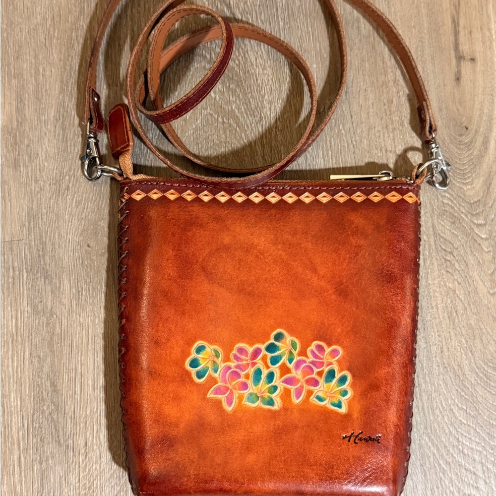 Plumeria Handcrafted Floral Leather Crossbody Shoulder Purse 7.25x7.50”
